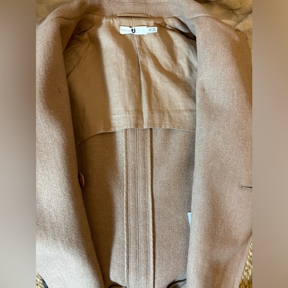 Uniqlo Jil Sander +J Peacoat Coat Jacket Women Size XSmall Camel Tan Raw Hem - Picture 13 of 15